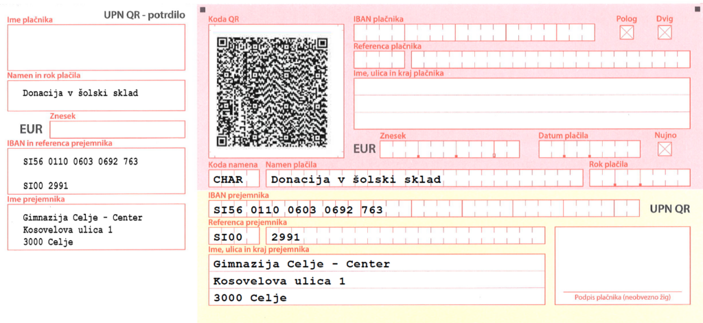 Položnica - šolski sklad
